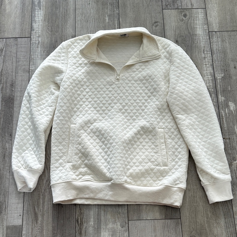 Men's Cream Quilted Zip-Up Sweater